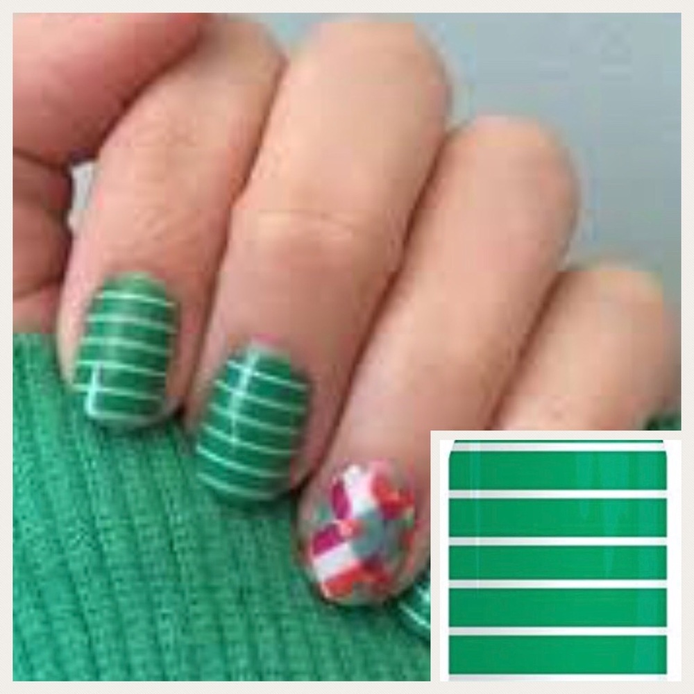 Jamberry nail wrap arcade green white stripe